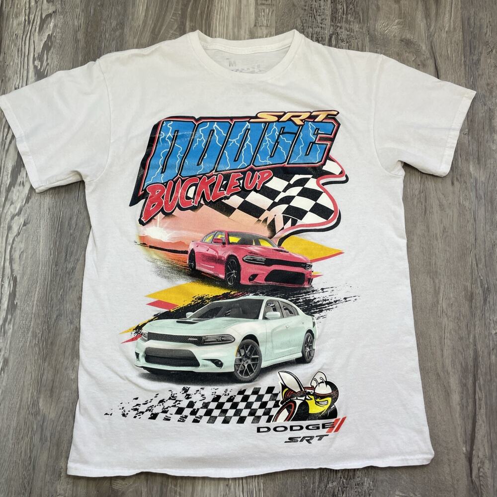Dodge Tshirt M White SRT Buckle Up Blue Red Graphic Shirt Mens Medium
